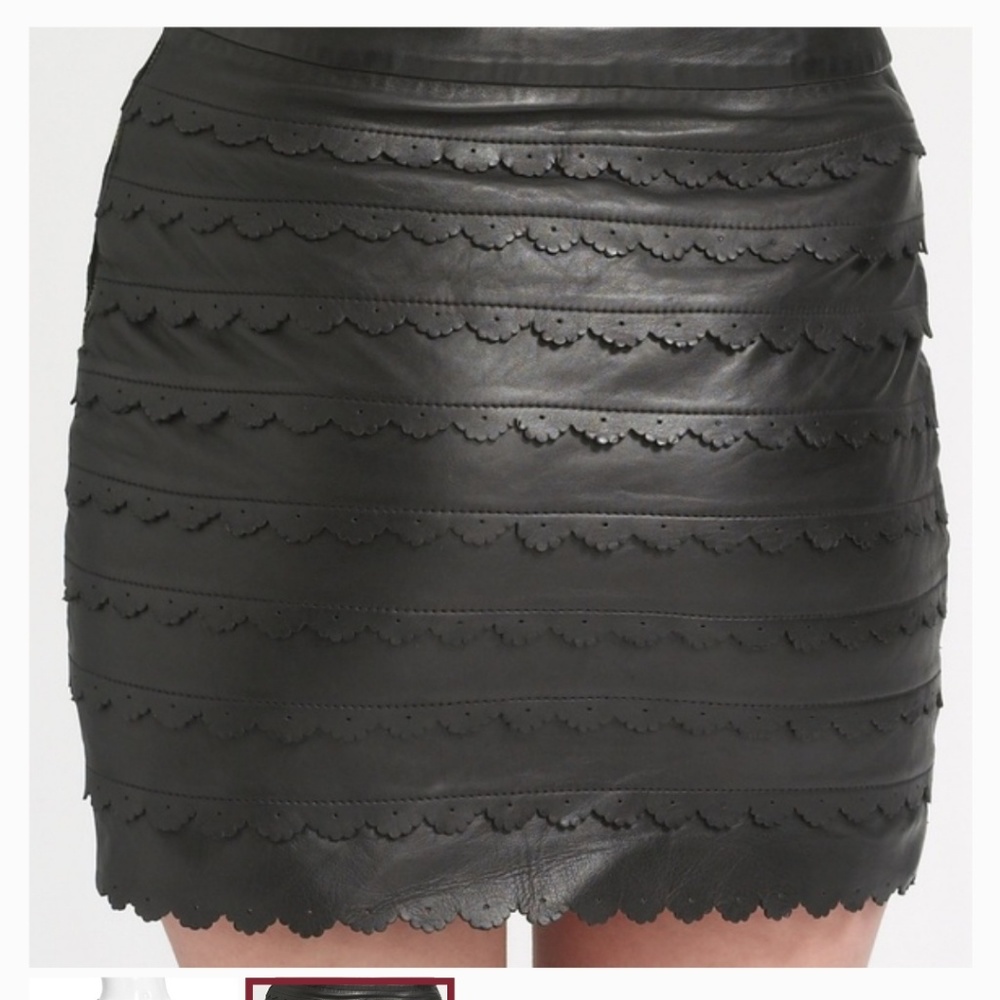 Leifsdottir Ruffled Scalloped Leather Skirt Size10